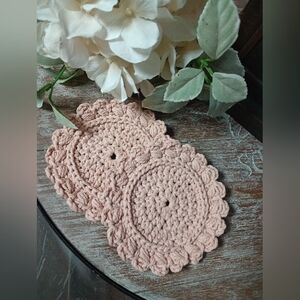 Handcrafted Farmhouse Style Crochet Coaster Set Of 2 in Soft Pink